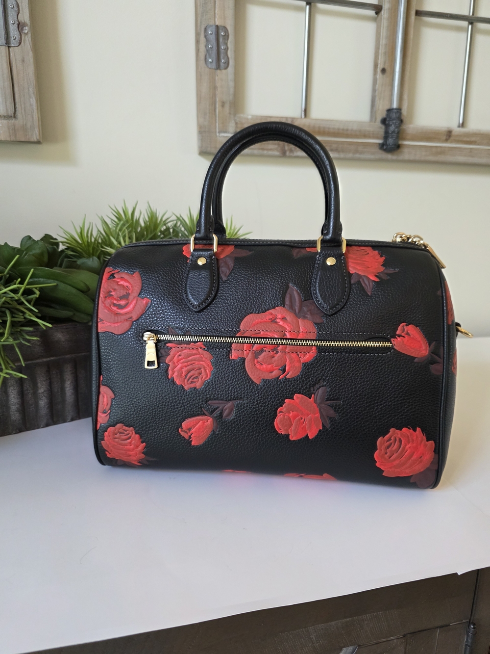 Coach Rowan Rose Print Large Satchel Crossbody Red Floral New Without Tags - Picture 5 of 15